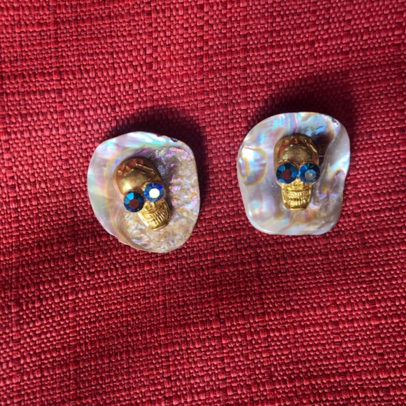 Scull, Abalone & Swarovski Chrystal Earrings (One of a Kind) - Picture 3 of 10